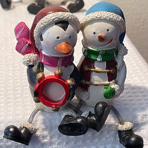 Holiday Christmas Santa/Snowman & Snowman/Penguin Spring Legged Shelf Sitter - Picture 8 of 9